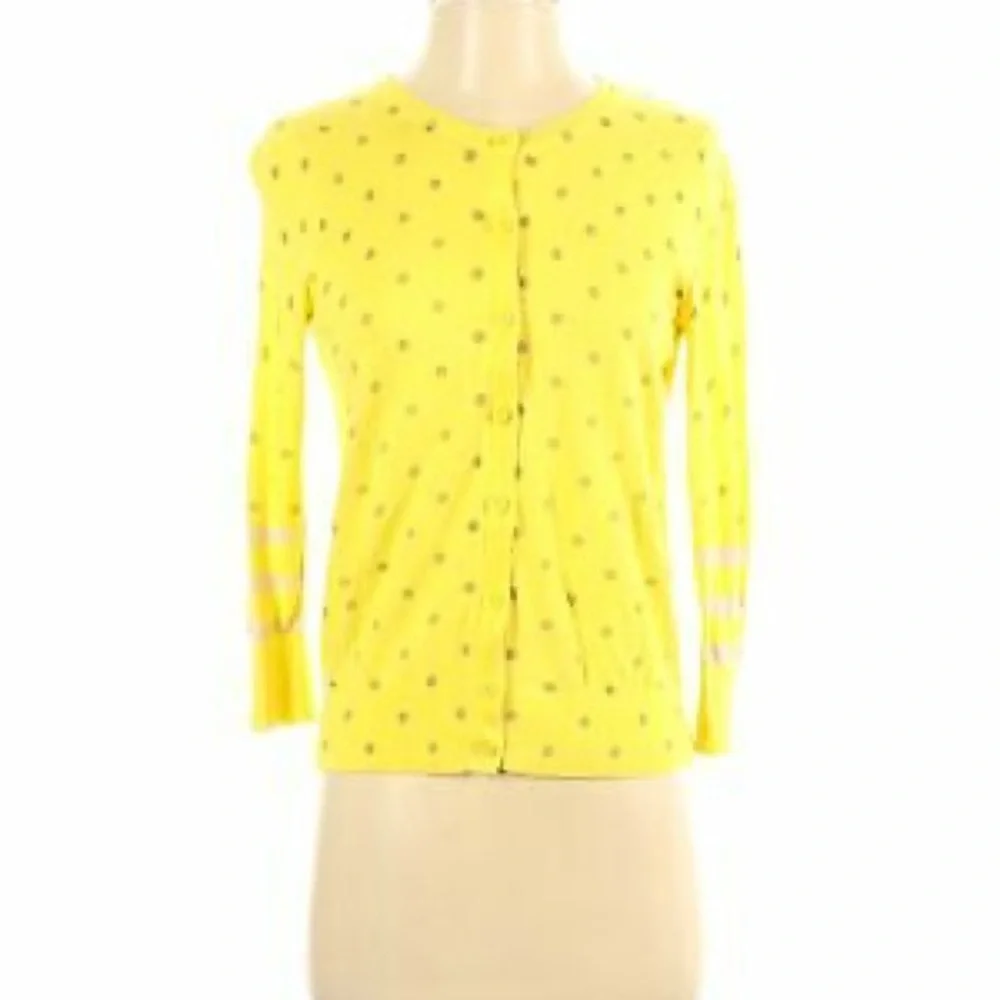 Loft Crewneck Cardigan Yellow Polka Dots